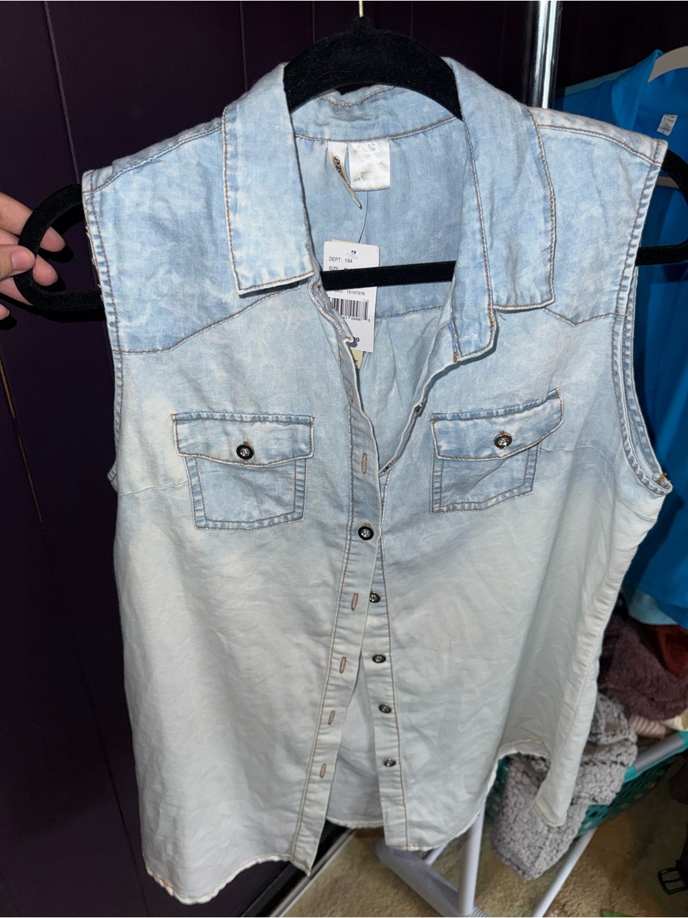 Passport Light Blue Denim Sleeveless Button-Up